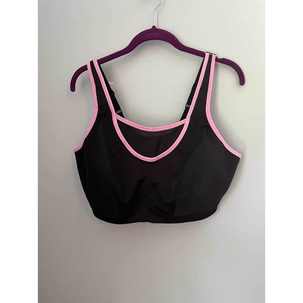 Glamorise Sport Women's Bra Size 42D Full Figure Soft Cup Wireless Black Pink